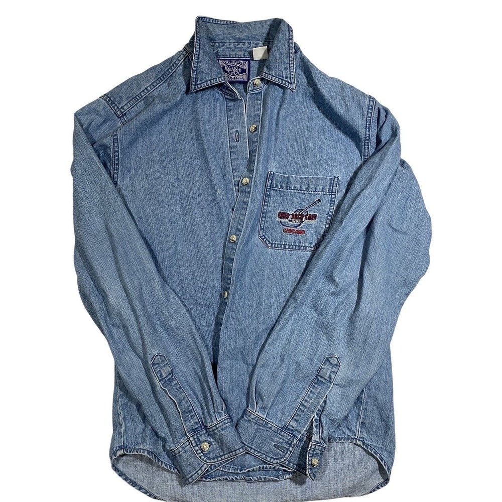 Vintage Hard Rock Cafe Chicago Denim Button Up‎ Shirt Long Sleeve